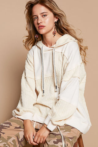 Shop Cream POL Exposed Seam Hooded Knit Top - High-Quality U.S. Made Women’s Fashion with Free & Fast Shipping