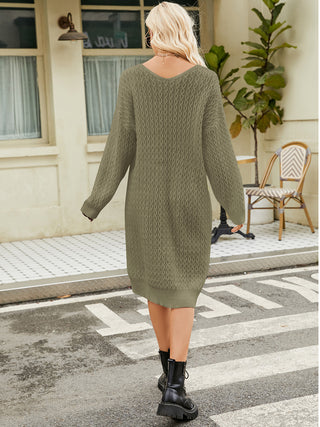 Shop V-Neck Long Sleeve Sweater Dress - High-Quality U.S. Made Women’s Fashion with Free Fast Shipping