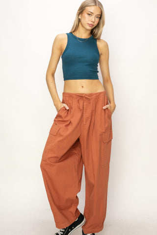 Shop BAKED GLAY HYFVE Drawstring Cargo Wide Leg Pants - High-Quality U.S. Made Women’s Fashion with Free & Fast Shipping