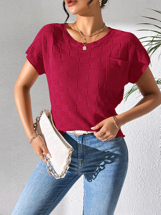 Shop Round Neck Short Sleeve Knit Top - High-Quality U.S. Made Women’s Fashion with Free & Fast Shipping