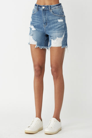 Shop RISEN High Waisted Distressed Denim Shorts - High-Quality U.S. Made Women’s Fashion with Free Fast Shipping