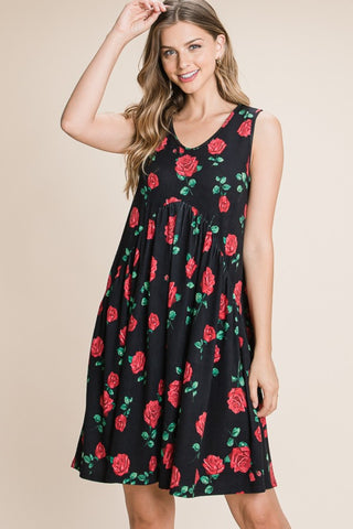 Shop BOMBOM Floral Ruched Tank Dress - High-Quality U.S. Made Women’s Fashion with Free & Fast Shipping