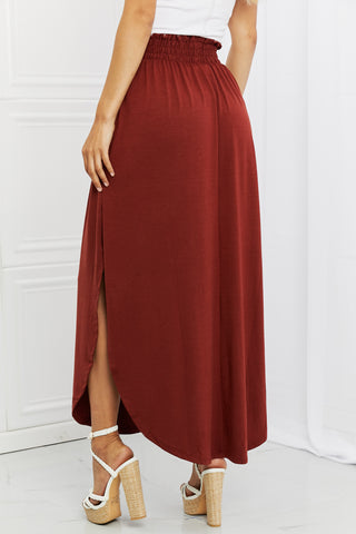 Shop Zenana It's My Time Full Size Side Scoop Scrunch Skirt in Dark Rust - High-Quality U.S. Made Women’s Fashion with Free & Fast Shipping