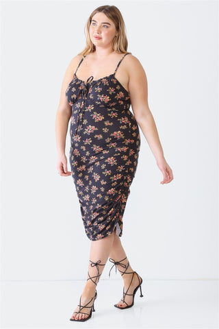 Shop Blue Leopard Plus Size Ruched Floral Square Neck Cami Dress - High-Quality U.S. Made Women’s Fashion with Free & Fast Shipping