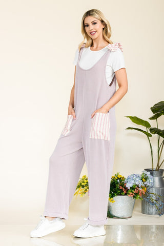 Shop MAUVE Celeste Full Size Stripe Contrast Pocket Rib Jumpsuit - High-Quality U.S. Made Women’s Fashion with Free & Fast Shipping