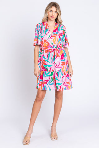 Shop GeeGee Printed Short Sleeve Ruffle Hem Dress - High-Quality U.S. Made Women’s Fashion with Free & Fast Shipping