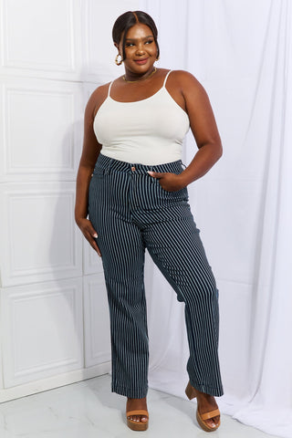 Shop Judy Blue Cassidy Full Size High Waisted Tummy Control Striped Straight Jeans - High-Quality U.S. Made Women’s Fashion with Free & Fast Shipping