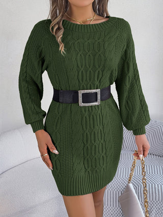 Shop Cable-Knit Round Neck Sweater Dress - High-Quality U.S. Made Women’s Fashion with Free Fast Shipping