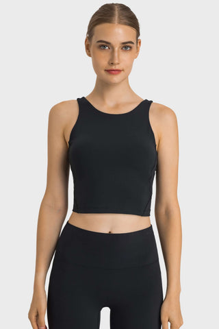 Shop Black Millennia Feel Like Skin Highly Stretchy Cropped Sports Tank - High-Quality U.S. Made Women’s Fashion with Free & Fast Shipping