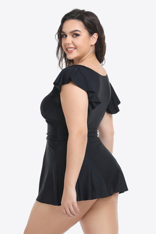 Shop Plus Size Ruffled Plunge Swim Dress and Bottoms Set - High-Quality U.S. Made Women’s Fashion with Free & Fast Shipping