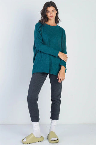 Shop Hunter Green Cherish Apparel Round Neck Long Sleeve Sweater - High-Quality U.S. Made Women’s Fashion with Free & Fast Shipping