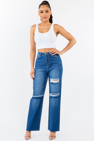 Shop American Bazi High Waist Distressed Wide Leg Jeans - High-Quality U.S. Made Women’s Fashion with Free & Fast Shipping