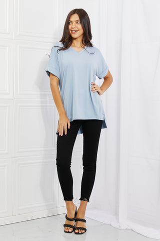 Shop Zenana Simply Comfy Full Size V-Neck Loose Fit T-Shirt in Blue - High-Quality U.S. Made Women’s Fashion with Free & Fast Shipping