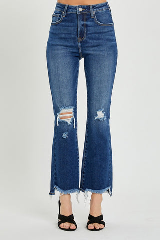 Shop RISEN High Rise Distressed Crop Flare Jeans - High-Quality U.S. Made Women’s Fashion with Free & Fast Shipping