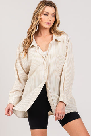 Shop SAGE + FIG Striped Button Up Long Sleeve Shirt - High-Quality U.S. Made Women’s Fashion with Free & Fast Shipping