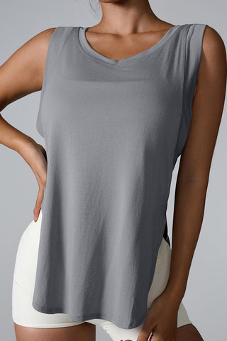 Shop Charcoal Slit Round Neck Active Tank - High-Quality U.S. Made Women’s Fashion with Free & Fast Shipping