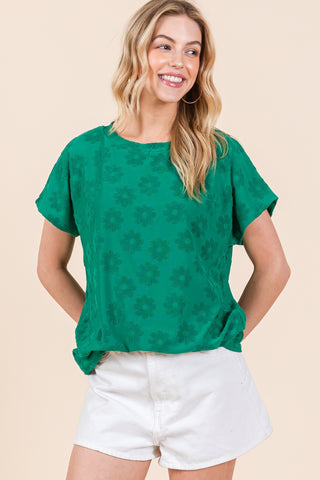 Shop Green BOMBOM Textured Floral Pattern Short Sleeve T-Shirt - High-Quality U.S. Made Women’s Fashion with Free & Fast Shipping