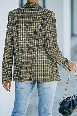 Shop Plaid Double-Breasted Long Sleeve Blazer - High-Quality U.S. Made Women’s Fashion with Free & Fast Shipping