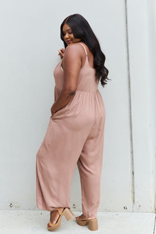 Shop HEYSON All Day Full Size Wide Leg Button Down Jumpsuit in Mocha - High-Quality U.S. Made Women’s Fashion with Free & Fast Shipping