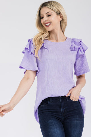 Shop Celeste Full Size Ruffle Layered Short Sleeve Texture Top - High-Quality U.S. Made Women’s Fashion with Free & Fast Shipping