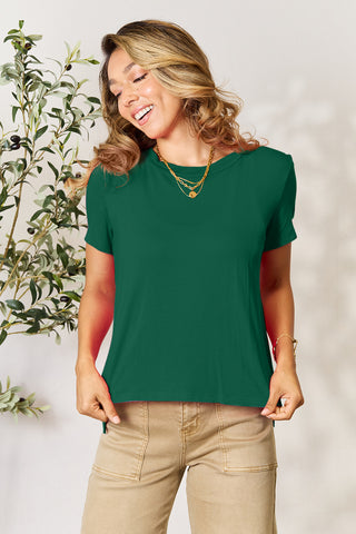 Shop Green Basic Bae Full Size Round Neck Short Sleeve T-Shirt - High-Quality U.S. Made Women’s Fashion with Free & Fast Shipping