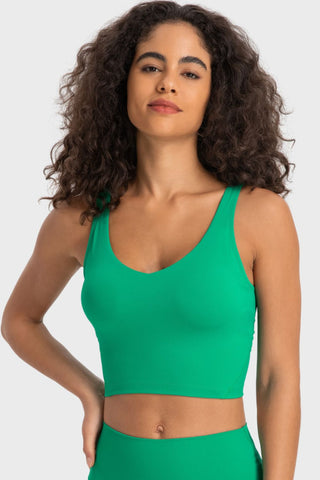 Shop Mid Green Millennia Deep V-Neck Crop Sports Bra - High-Quality U.S. Made Women’s Fashion with Free & Fast Shipping