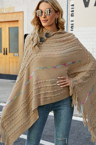 Shop Cloak Sleeve Fringe Detail Poncho - High-Quality U.S. Made Women’s Fashion with Free Fast Shipping