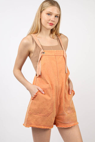 Shop Orange VERY J Washed Frayed Hem Denim Overall - High-Quality U.S. Made Women’s Fashion with Free & Fast Shipping