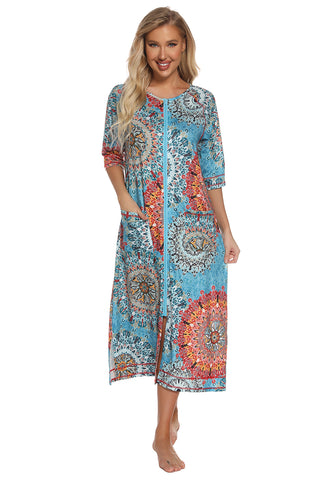 Shop Printed Slit Night Dress with Pockets - High-Quality U.S. Made Women’s Fashion with Free & Fast Shipping