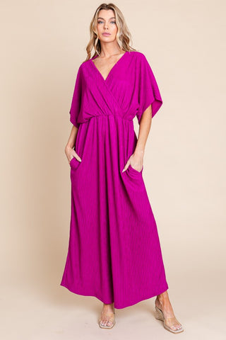 Shop Magenta BOMBOM Surplice Maxi Dress with Pockets - High-Quality U.S. Made Women’s Fashion with Free & Fast Shipping