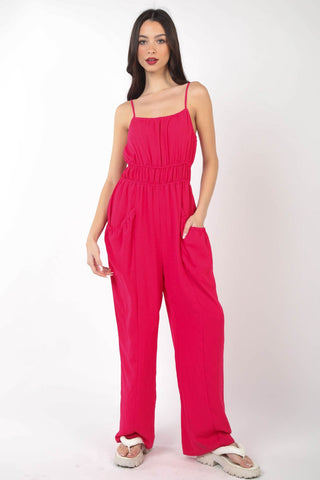 Shop VERY J Pintuck Detail Woven Sleeveless Jumpsuit - High-Quality U.S. Made Women’s Fashion with Free & Fast Shipping