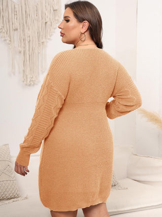 Shop Plus Size Dropped Shoulder Long Sleeve Knit Mini Dress - High-Quality U.S. Made Women’s Fashion with Free & Fast Shipping