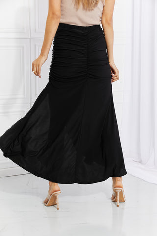 Shop White Birch Full Size Up and Up Ruched Slit Maxi Skirt in Black - High-Quality U.S. Made Women’s Fashion with Free & Fast Shipping