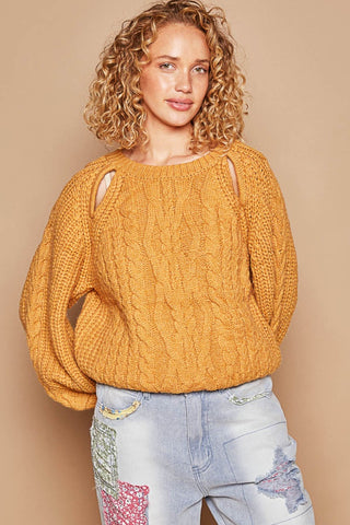 Shop POL Cable Knit Cutout Long Sleeve Sweater - High-Quality U.S. Made Women’s Fashion with Free & Fast Shipping