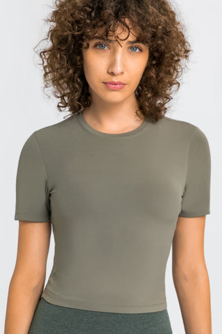 Shop Sage Millennia Round Neck Short Sleeve Yoga Tee - High-Quality U.S. Made Women’s Fashion with Free & Fast Shipping