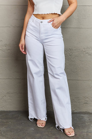 Shop White RISEN Raelene Full Size High Waist Wide Leg Jeans in White - High-Quality U.S. Made Women’s Fashion with Free & Fast Shipping