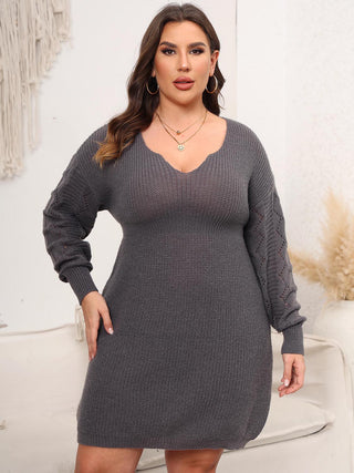 Shop Plus Size Dropped Shoulder Long Sleeve Knit Mini Dress - High-Quality U.S. Made Women’s Fashion with Free & Fast Shipping