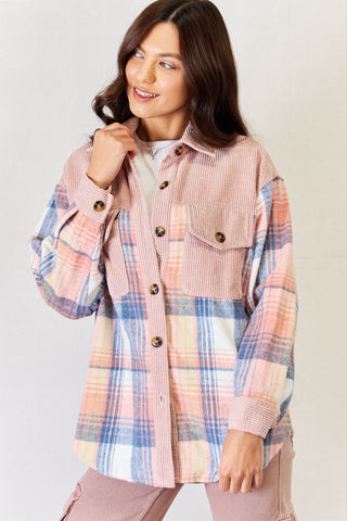 Shop J.NNA Plaid Colorblock Button Down Jacket - High-Quality U.S. Made Women’s Fashion with Free & Fast Shipping