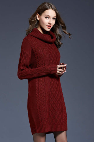 Shop Woven Right Full Size Mixed Knit Cowl Neck Dropped Shoulder Sweater Dress - High-Quality U.S. Made Women’s Fashion with Free & Fast Shipping