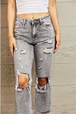 Shop BAYEAS Acid Wash Distressed Straight Jeans - High-Quality U.S. Made Women’s Fashion with Free & Fast Shipping