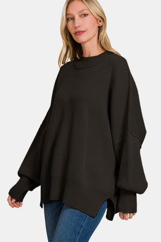 Shop Zenana Side Sit Oversize Sweater - High-Quality U.S. Made Women’s Fashion with Free & Fast Shipping