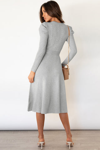 Shop Round Neck Long Sleeve Tie Waist Sweater Dress - High-Quality U.S. Made Women’s Fashion with Free Fast Shipping