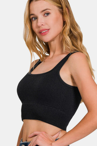 Shop Black Zenana Ribbed Seamless Tank with Pads - High-Quality U.S. Made Women’s Fashion with Free & Fast Shipping