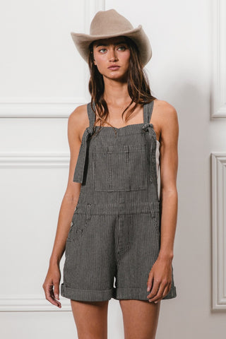 Shop BiBi Tie Strap Washed Stripe Denim Overalls - High-Quality U.S. Made Women’s Fashion with Free Fast Shipping