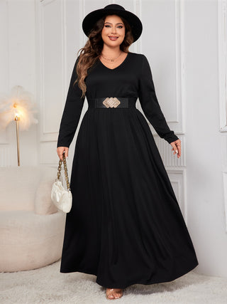 Shop Honey Plus Size Cutout V-Neck Long Sleeve Maxi Dress - High-Quality U.S. Made Women’s Fashion with Free & Fast Shipping