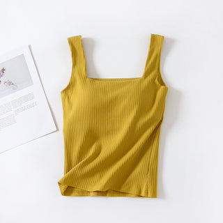 Shop Gold Textured Square Neck Tank - High-Quality U.S. Made Women’s Fashion with Free & Fast Shipping