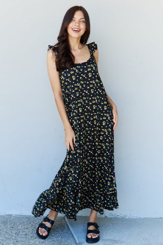 Shop Doublju In The Garden Ruffle Floral Maxi Dress in Black Yellow Floral - High-Quality U.S. Made Women’s Fashion with Free & Fast Shipping