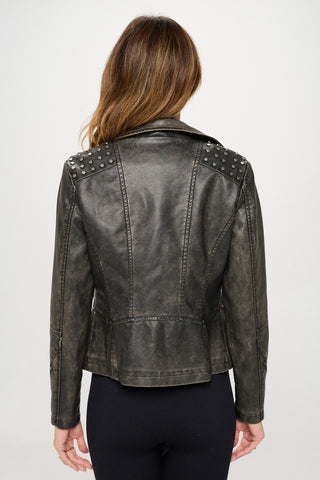 Shop Coalition LA Studded Classic Moto Faux Leather Jacket - High-Quality U.S. Made Women’s Fashion with Free & Fast Shipping