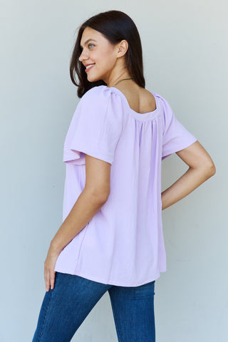 Shop Ninexis Keep Me Close Square Neck Short Sleeve Blouse in Lavender - High-Quality U.S. Made Women’s Fashion with Free & Fast Shipping