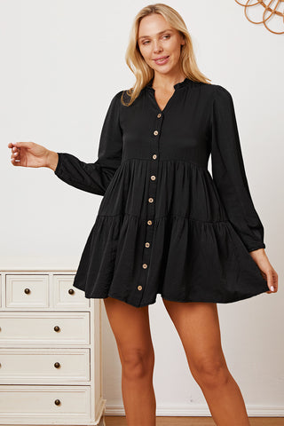 Shop Ruffled Button Up Long Sleeve Tiered Shirt - High-Quality U.S. Made Women’s Fashion with Free & Fast Shipping